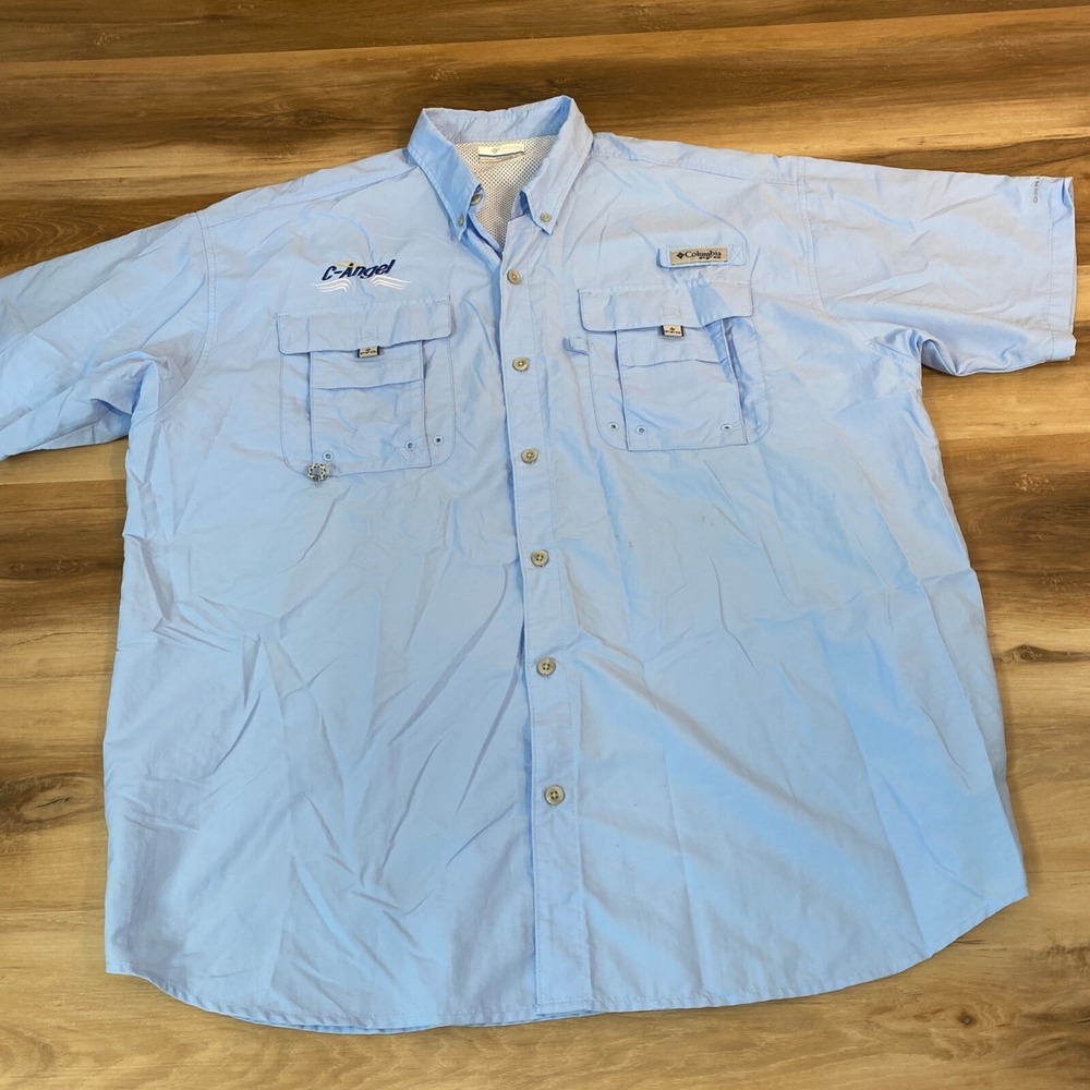 Columbia PFG Fishing Shirt XL Short Sleeve Bahama II Nylon Blue Mens Button Down